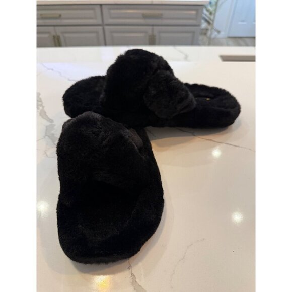 Seven7 Slippers Black Faux Fur Slides Size 10 Memory Foam NIB - Picture 5 of 9